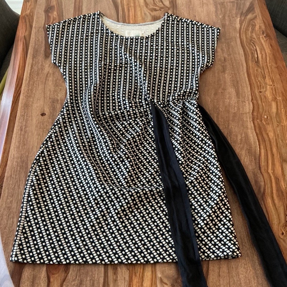 Anthropologie Saturday Sunday Isabel Dress M Black Ivory Geometric Ruched Tie - Picture 10 of 11